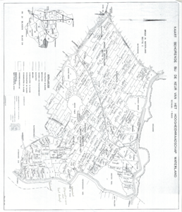  Kaart van Waterland met verkaveling. Per kavel is de naam van het stuk grond vermeld. Deze kavelnamen zijn opgetekend ...
